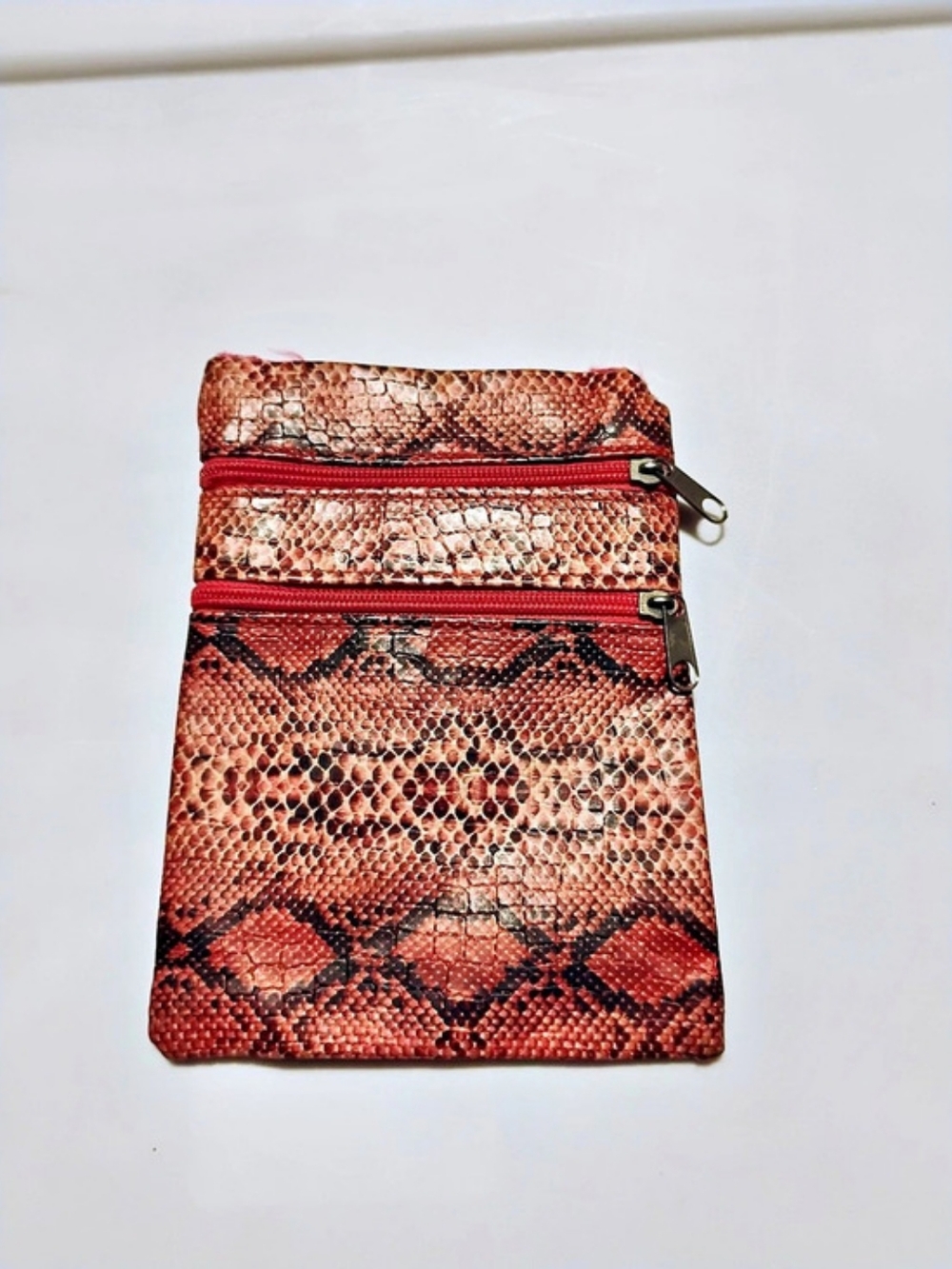 Snake Print Double Zip Mini Bag in Brown & Red Like New